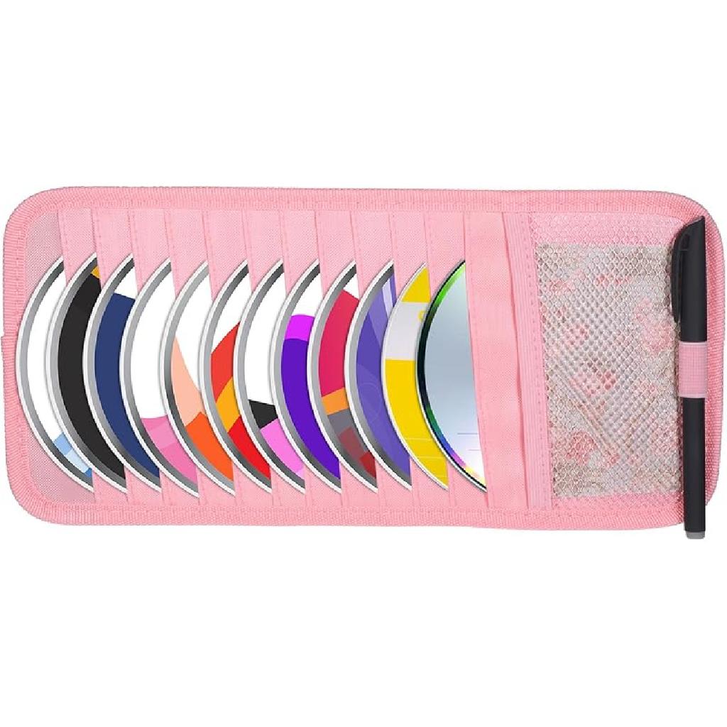 Black Car CD Case Holder DVD Vehicle Visor Storage Orangizer Large Capacity CD Visor Case With 12 DVD Storage Sleeves 1 Mesh Pocket 1 Pen Holder And