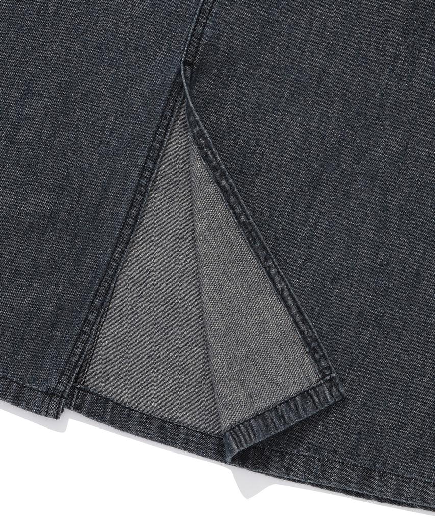 Columbia University Sl-Label Belted Denim Long Skirts Black Denim