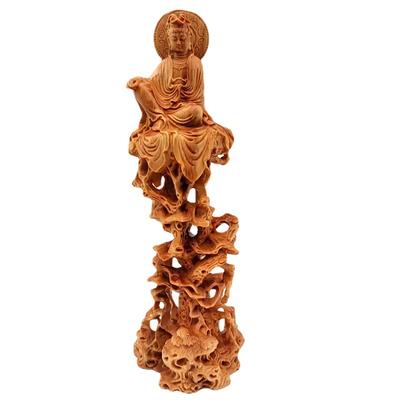 Wood Carving Guanyin Decorative Statue Wooden Tree Vine Art Carving Home Decorative Figures Feng Shui Statue