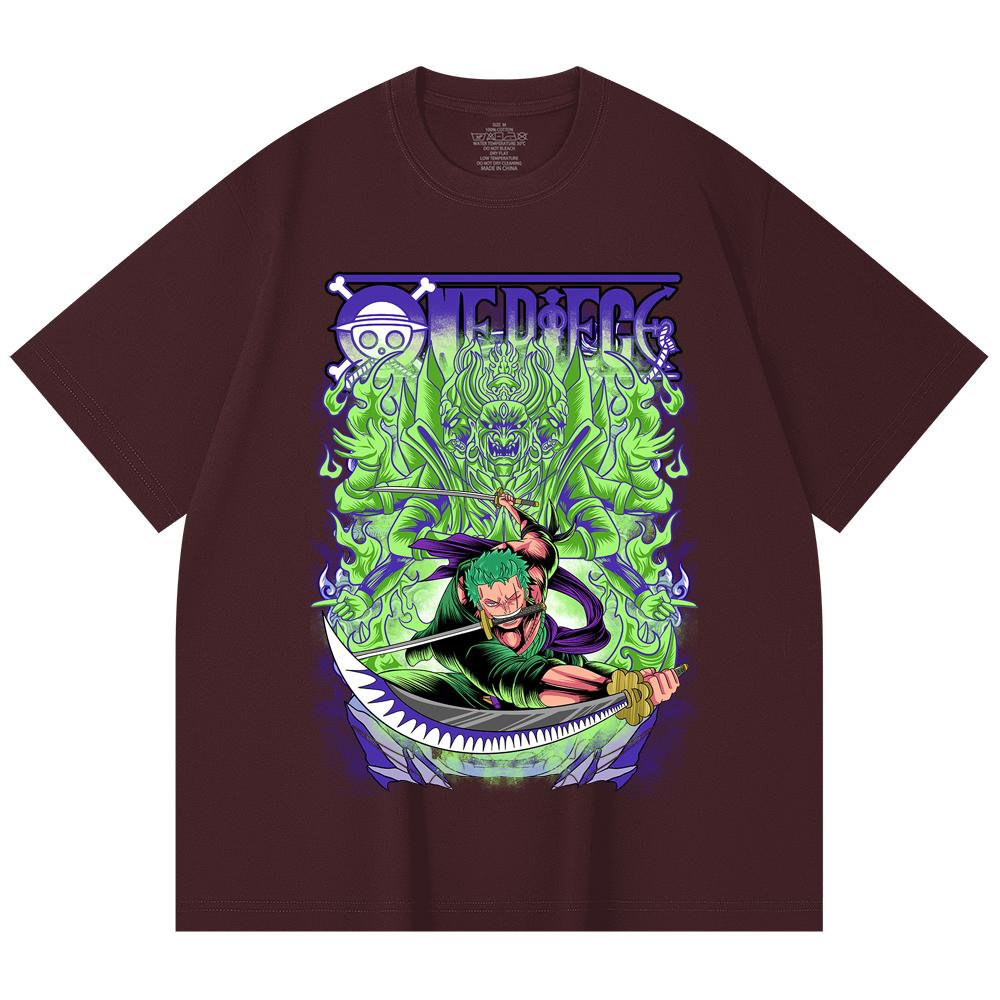 

230 Gsm 100% Cotton One Piece V9 Zoro Print Unisex Heavy Cotton T Shirt 2XL вина червоного кольору