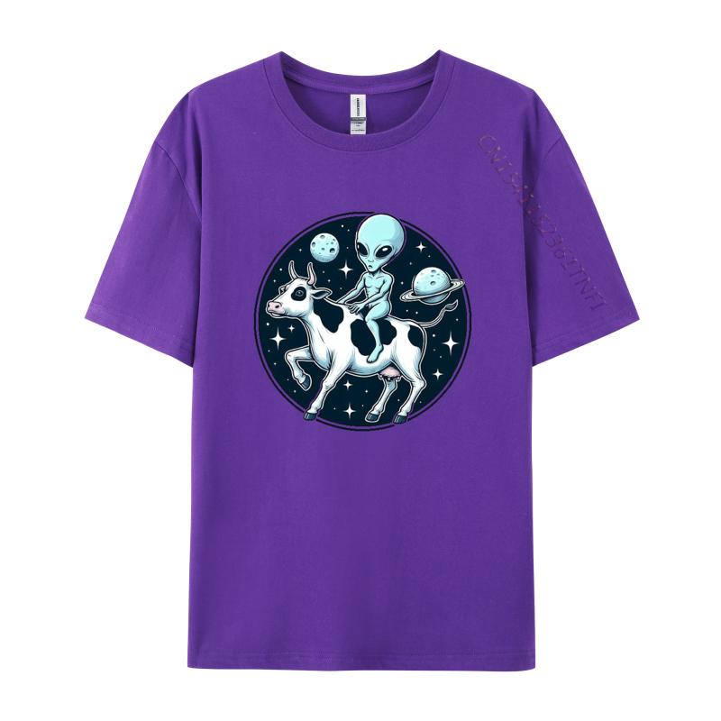 Alien Riding A Cow In Outer Space TShirt Graphic Tshirt Fitness Tight Tshirts Classic Cotton Men Casual