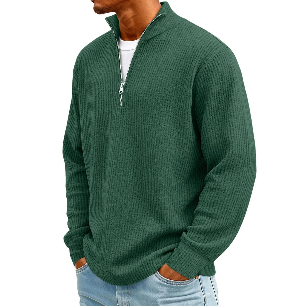 Men's Vintage Long,Sleeve Top | Zip,Up Stand Collar Stylish Casual Shirt For Daily & Outing Wear