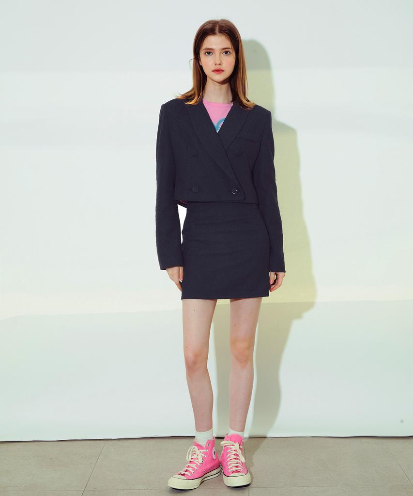 ETRE AU SOMMET Double Tweed Set-Up Skirt (Black)