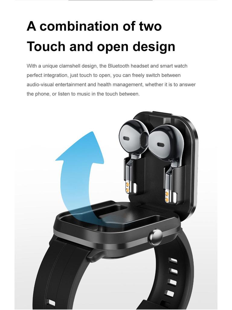 D8Pro 2-in-1 Smartwatch & TWS Earphones: Bluetooth Calling, Heart Rate Monitor, NFC