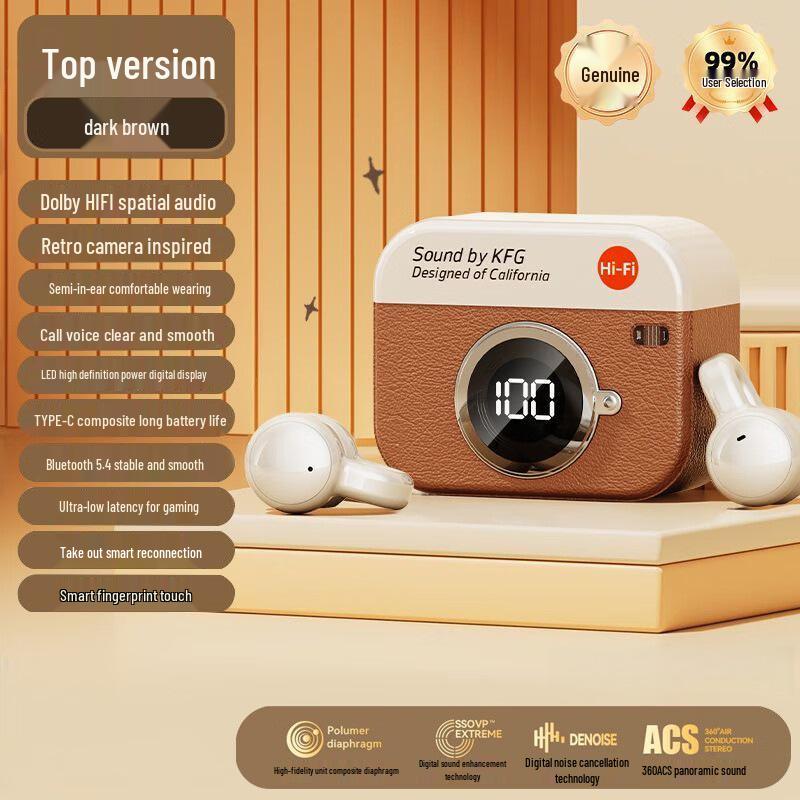 Q87 Bluetooth Ear Clip Earbuds: Retro Camera-Inspired, Comfortable Fit, Long Battery Life, Digital Display, Ideal for Sports & Running