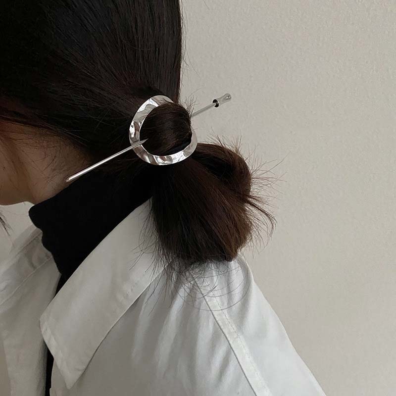 Bacchetta per Capelli Geometrica in Metallo Color Oro Argento per Donne Elegante Porta Coda di Cavallo Vuoto Forchetta per Capelli Acconciatura Accessori per Capelli Regali