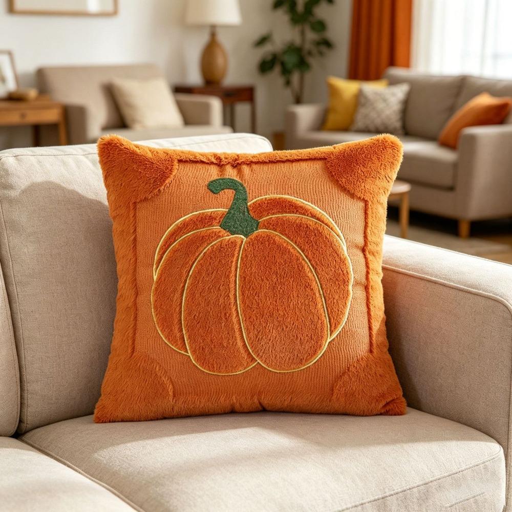 Soft Plush Fabric Throw Pillow Covers Pumpkin Pattern Faux Wool Cushions  Living Room Bedroom