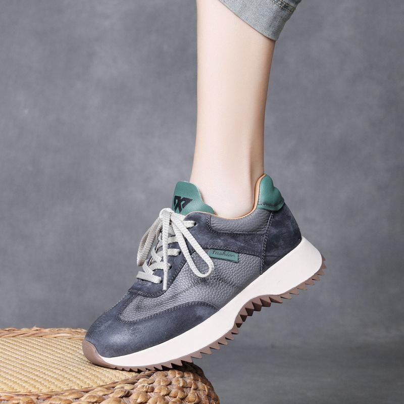 Fashion GKTINOO 2024 Autumn Winter Women's Flat Shoes Genuine Leather Sneakers Sports Shoes Handmade Casual Retro Platform Sneakers