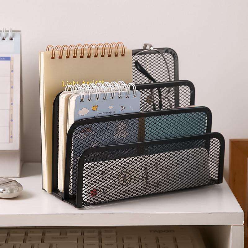 Metal Mesh Desktop File Organizer - Multi-layer Office Document & Sticky Note Holder for Students