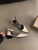 Fashion Spring summer new niche temperament single shoe shallow mouth simple comfortable versatile casual black mid heel pointed sandals