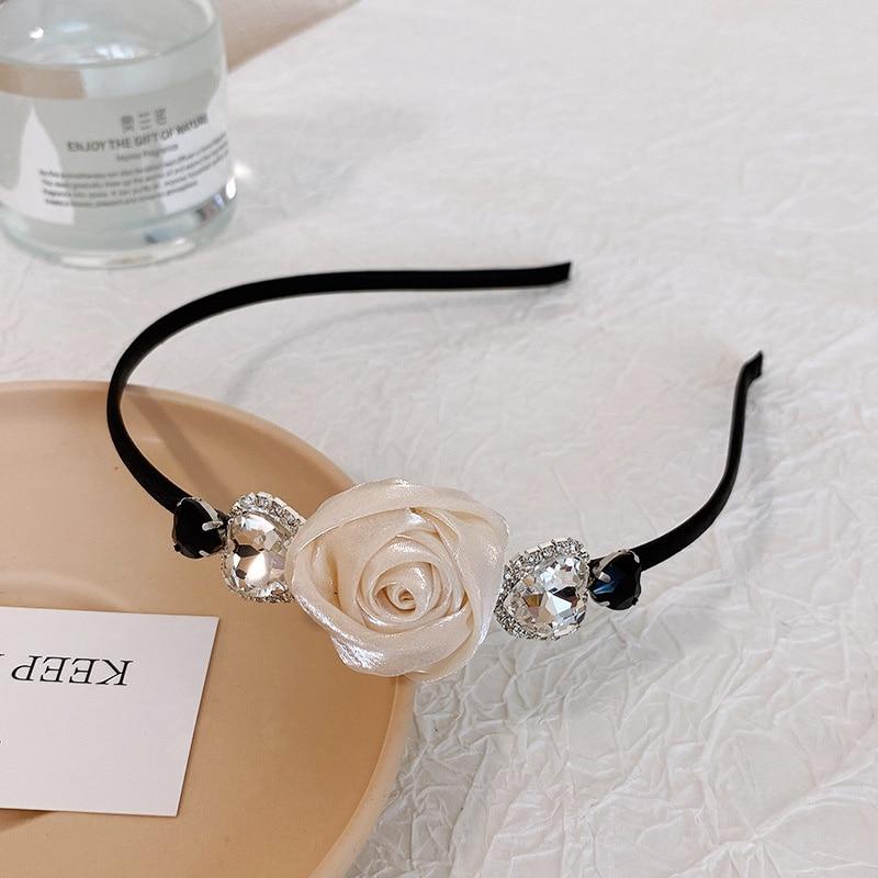 

Ретро шифоновые ленты для волос с розами для женщин, головные уборы, роскошные обручи для волос со стразами и сердечками, корейские свадебные аксессуары для волос, шикарная резинка для волос