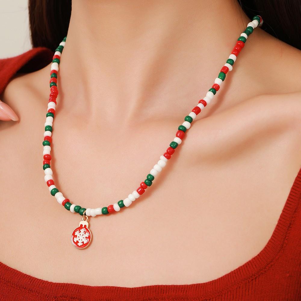 Snowflake Christmas Tree Santa Claus Pendant Chokers Women's Christmas Colorful Beads Necklace Collarbone Chain Xmas Gifts