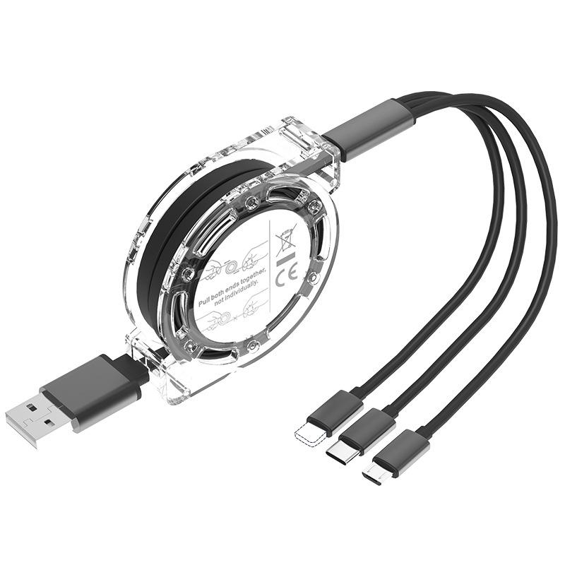 3 v 1 Zatahovací Datový USB Kabel pro Nabíječku iPhone Rychlý Nabíjecí Kabel pro Android Telefon Typ C Xiaomi Huawei Samsung