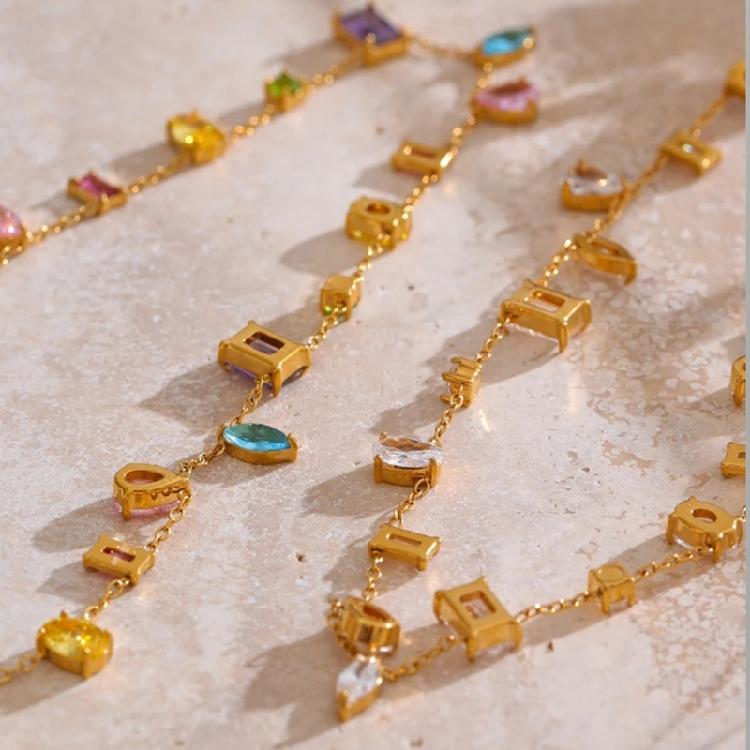 Colorful Women Bohemian Necklace with Cubic Zirconia Pendants Statement Necklace Suitable for Beach and Festival Wear