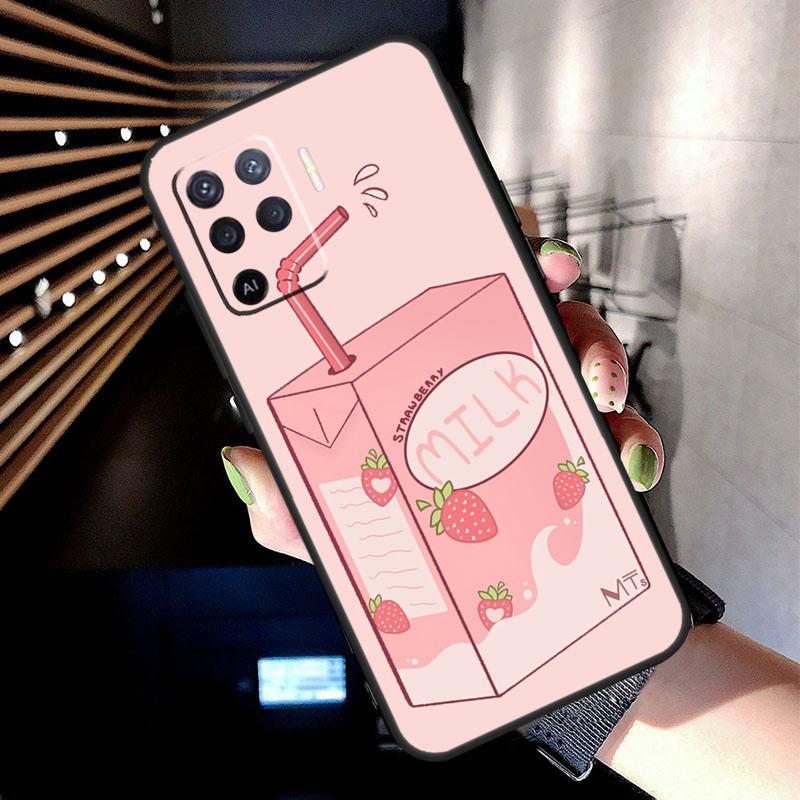 Cute Strawberry Milk Box Case For Oppo A78 A98 A18 A38 A58 A60 A80 A40 A77 A57 A17 A74 A54 A94 A96 A76 A16 A15 A5 Pro