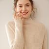 Women's Slim-Fit Ribbed Cashmere Sweater - Half-High Neck Knit Top for Autumn and Winter