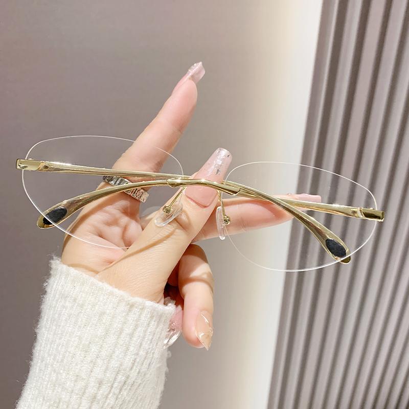 New Oval Sunglasses Women Fashion Frameless Metal Design Y2k Style Sun Glasses Anti Blue Anti UV Eyeglasses