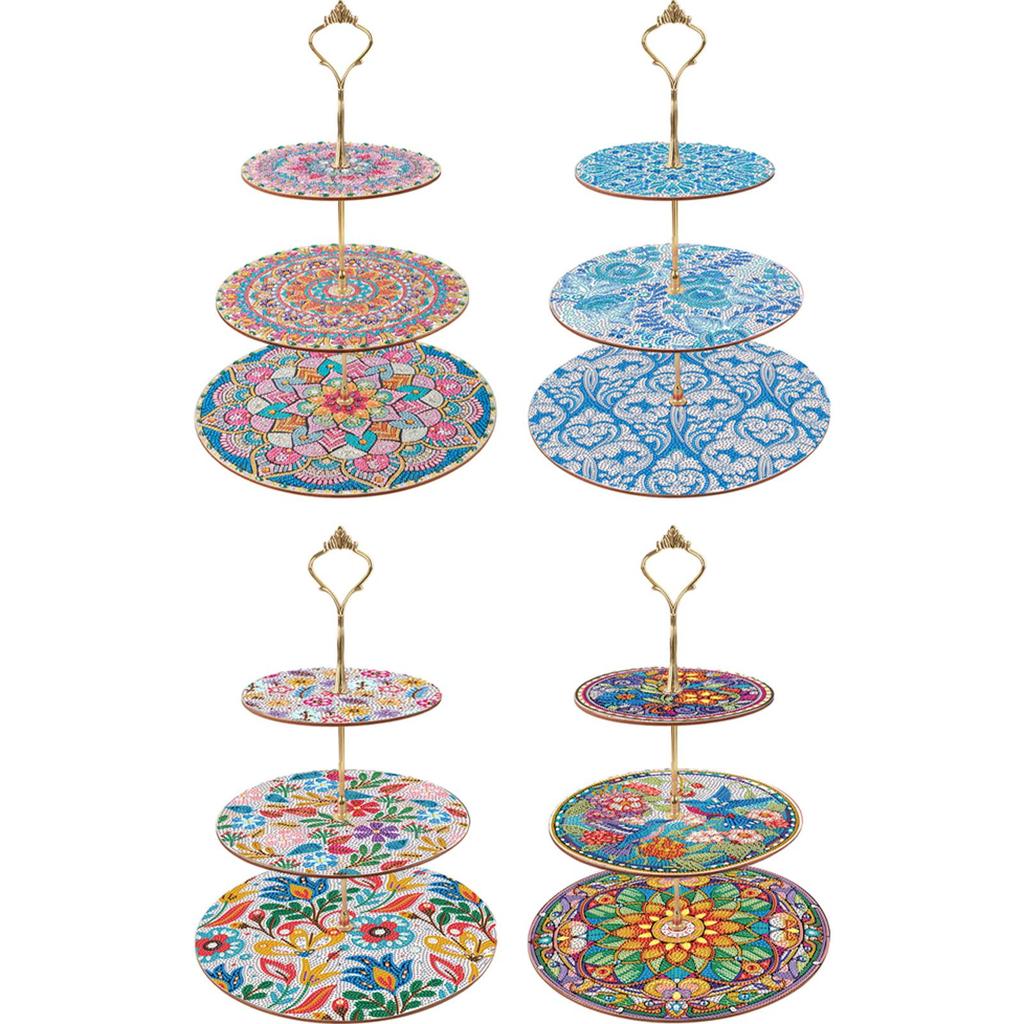 3-Tier Mandala Diamond Art Cake Stand Kit Acrylic Diamond Art Tray for Weddings Birthdays Thanksgiving Elegant Table Decor