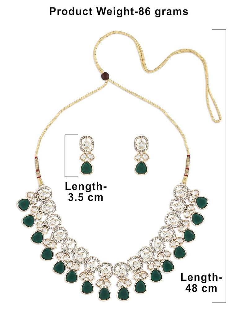 Green Kundan Stones & Austrian Diamonds Necklace Earring & Ring Set For Women