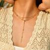 Women's Stainless Steel Double Layer Y-Shaped Gold Tassel Necklace