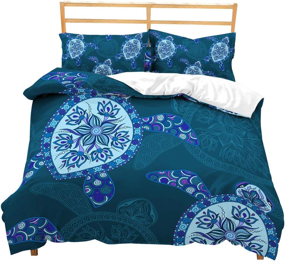 3D Sea Turtle Print Duvet Cover Set Luxury Microfiber Comforter Bedding With 2 Pillow Shams - Gorgeous Sea Animal Theme