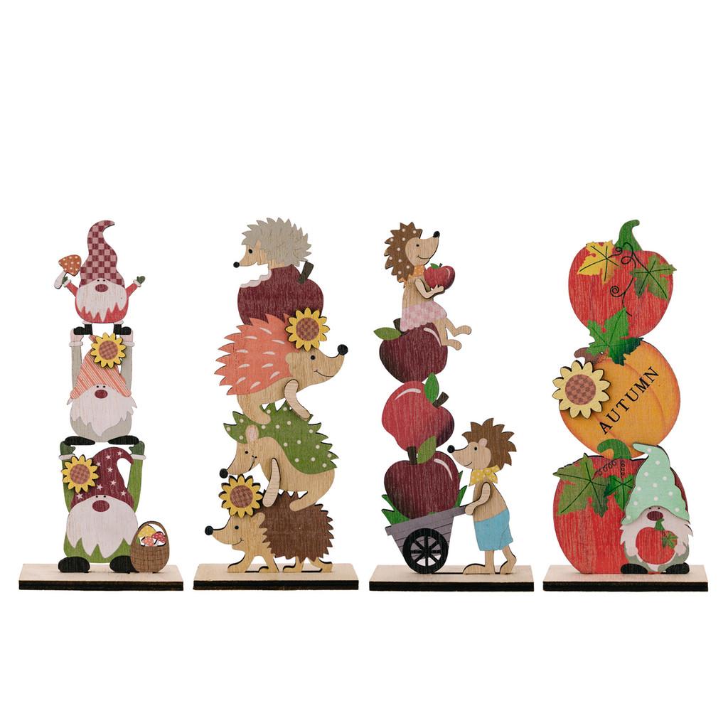 Wooden Thanksgiving Whimsical Decorations Featuring Cute Gnome Hedgehog And Charming Apple Pumpkin Designs