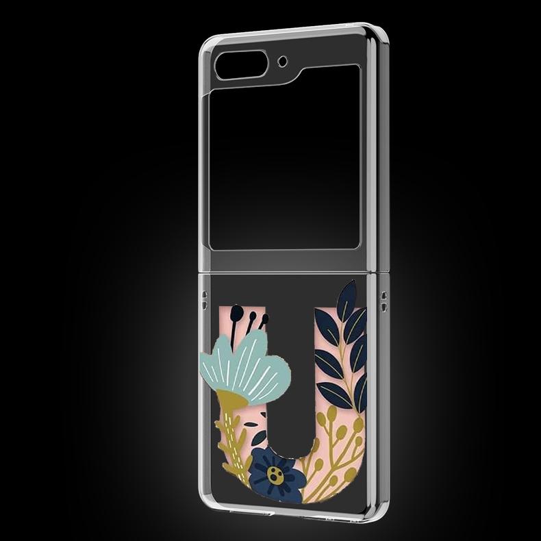 Art Initial Letter A To Z Pink Flowers Phone Case For Samsung Galaxy Z Flip 5 3 4 Folding Shell For Samsung Z Flip3 Flip4 Cover