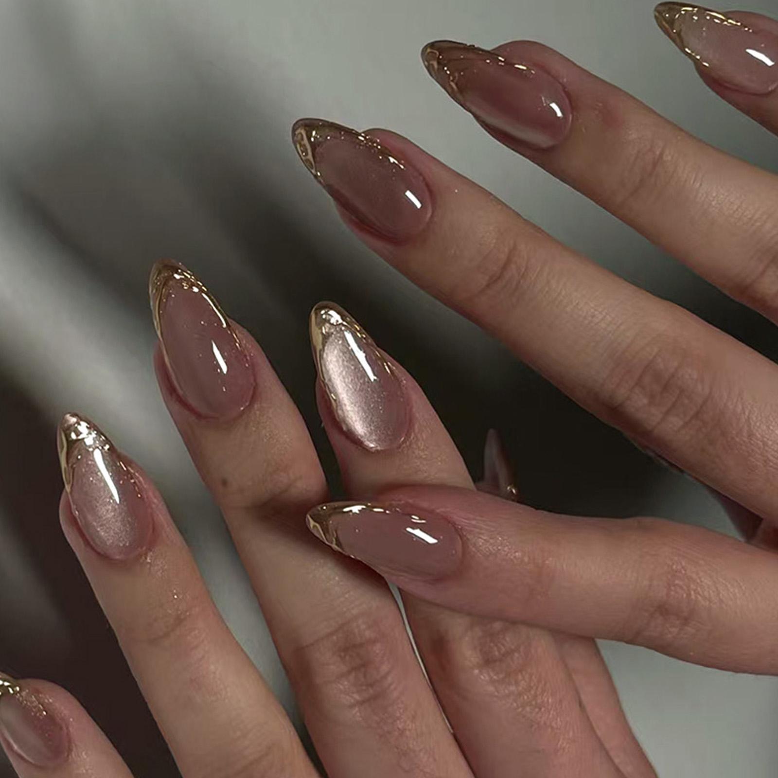 

Накладные ногти «Кошачий глаз» с блестками, миндалевидные акриловые накладные ногти, многоразовые самоклеящиеся ногти для маникюра, украшения для нейл-арта