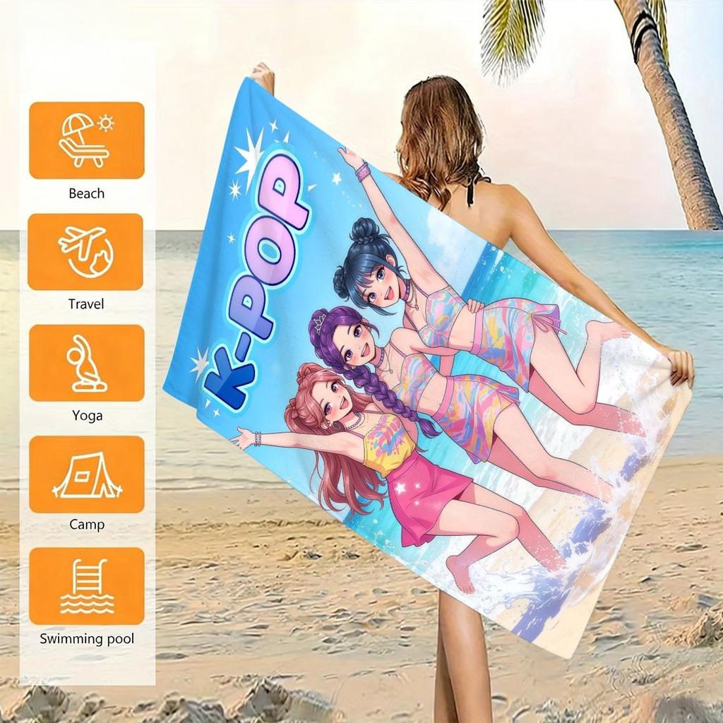 Chibi K-Pop Summer Idol Aesthetic Beach Towel Ultra Absorbent Cool Room Stuff Bath Towel Gym Swimming Outdoor Pink Room Decor