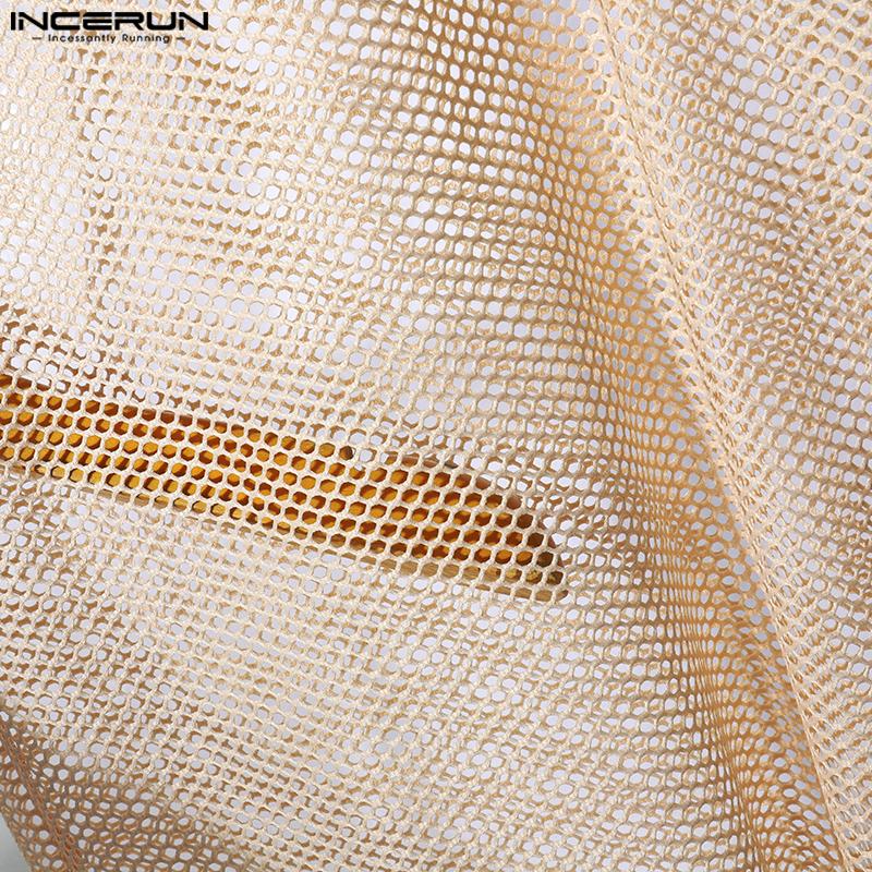INCERUN Men Sleeveless See Through Hollow Out Loose Tank Tops