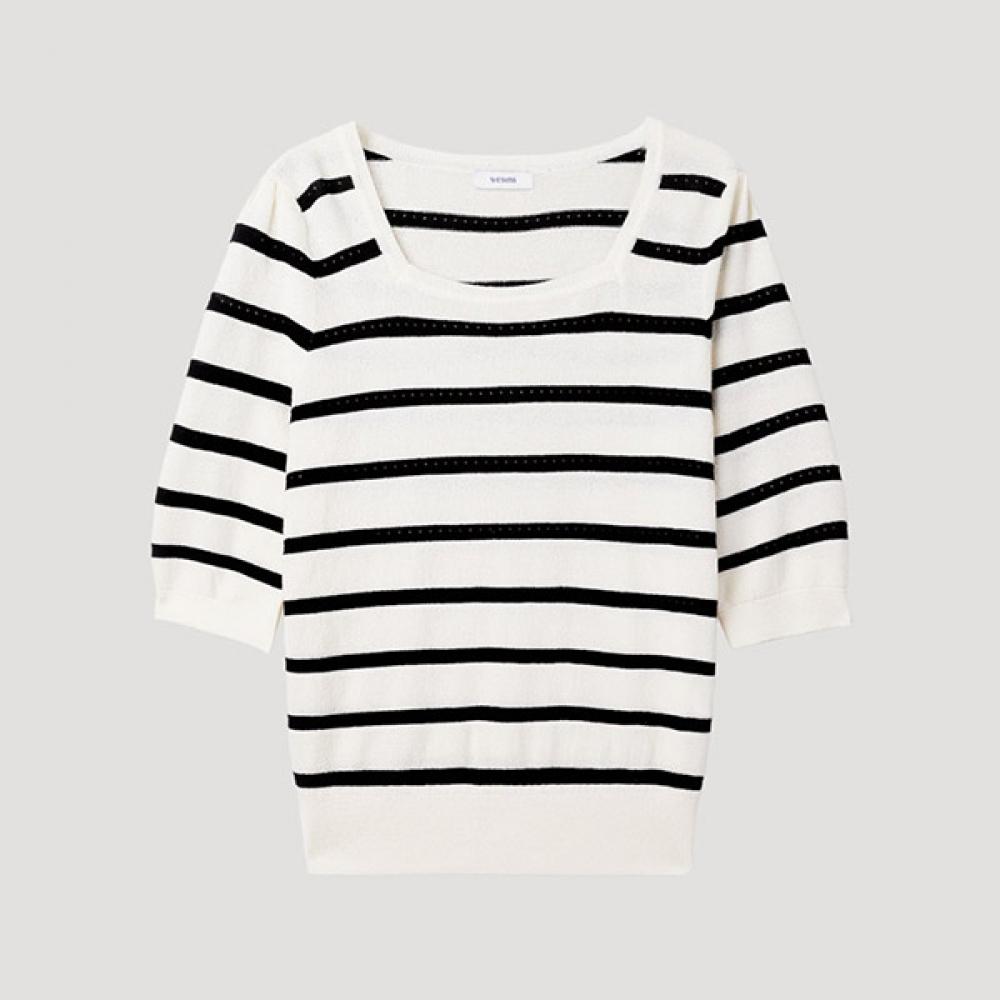 

[She S miSS] Square Neck Stripe Knit SSkpop22240 Cr creamy/55