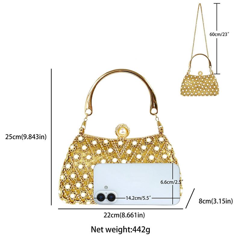 2025 Luxury Design Brand Full Pearl Evening Clutch Bags Women Shiny Crystal Diamond Handbags Wedding Party Banquet Shoulder Bags