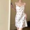 Women's Nightdress Ice Silk Print Sexy Strap Swing Neck Pajamas Cooling Sweet Japanese Elegant Women's Pajamas Xiaohongshu