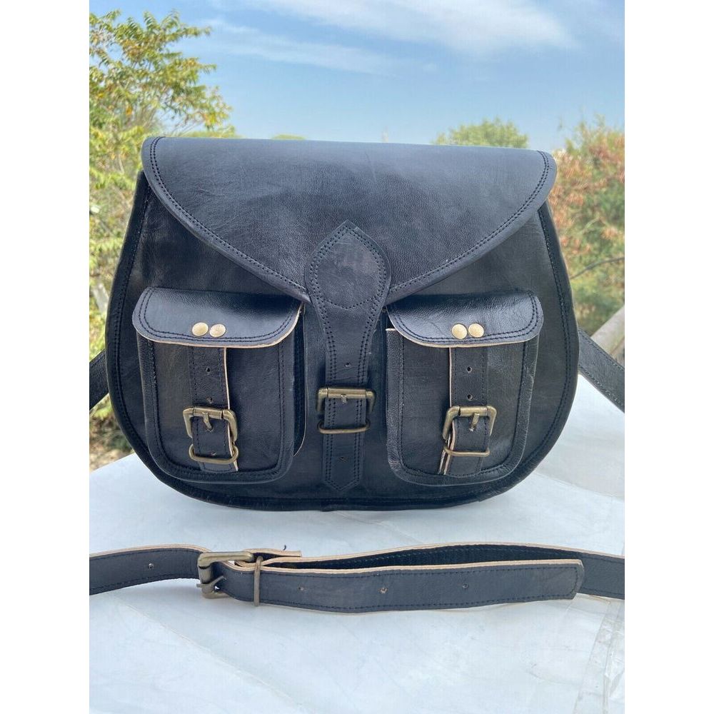 Vintage Damen Umhängetasche aus echtem schwarzem Leder, Umhängetasche, Umhängetasche