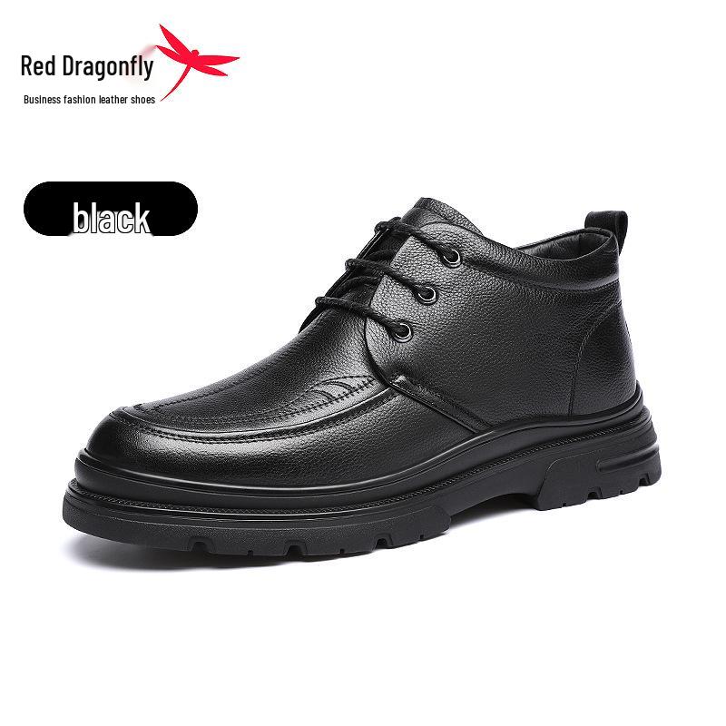 Red Dragonfly Men s Winter High-Top Leather Shoes - Warm, Cotton-Lined, Genuine Cowhide Casuals 44