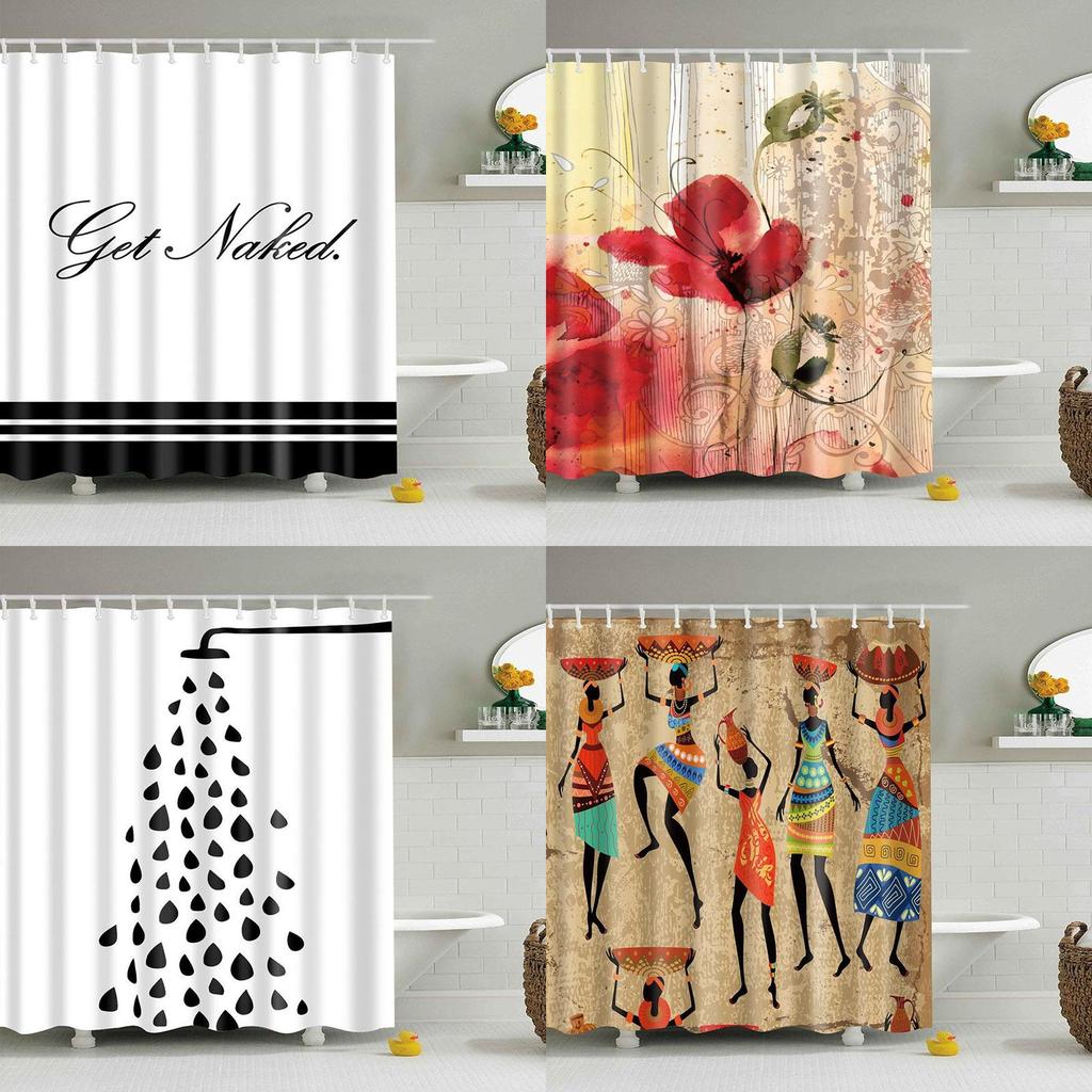 Waterproof Fabric Bathroom Shower Curtain Sheer Panel Decor 12 New Hooks