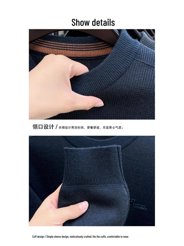 Men's Winter Thickened Velvet Knit Sweater - Warm, Versatile, Round Neck Base Layer for Casual Wear (Middle-aged & Elderly)
