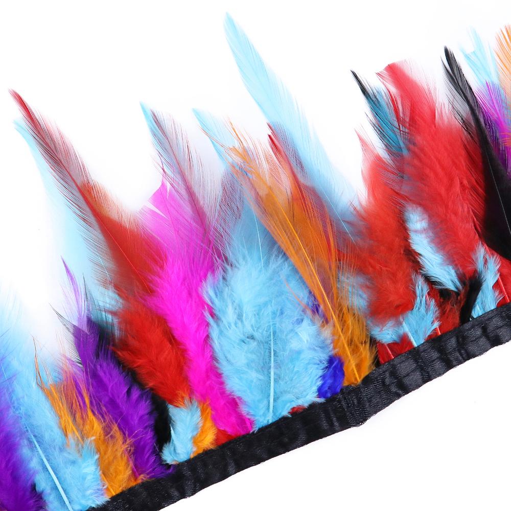 10Meter Black Saddle Rooster Hackle Feather Trim 10-15cm Cock Fringe Halloween Cosplay Dress Decor Pheasant Plume Selvage Crafts