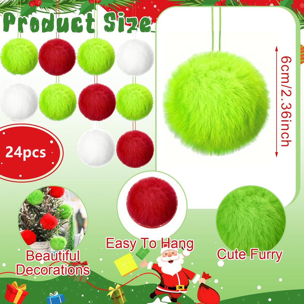 12/24Pcs 6cm Christmas Decoration Fluffy Ball Hanging Ornaments for Halloween Party Xmas Home New Year Gifts Navidad Decor Craft