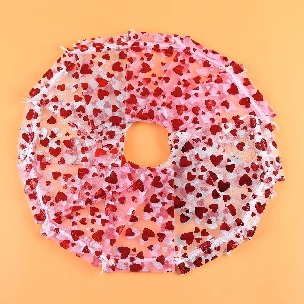 20pcs Love Heart Valentine's Day Gift Bag Drawstring Bronzing Gift Bag Mesh Candy Pouches  Wedding