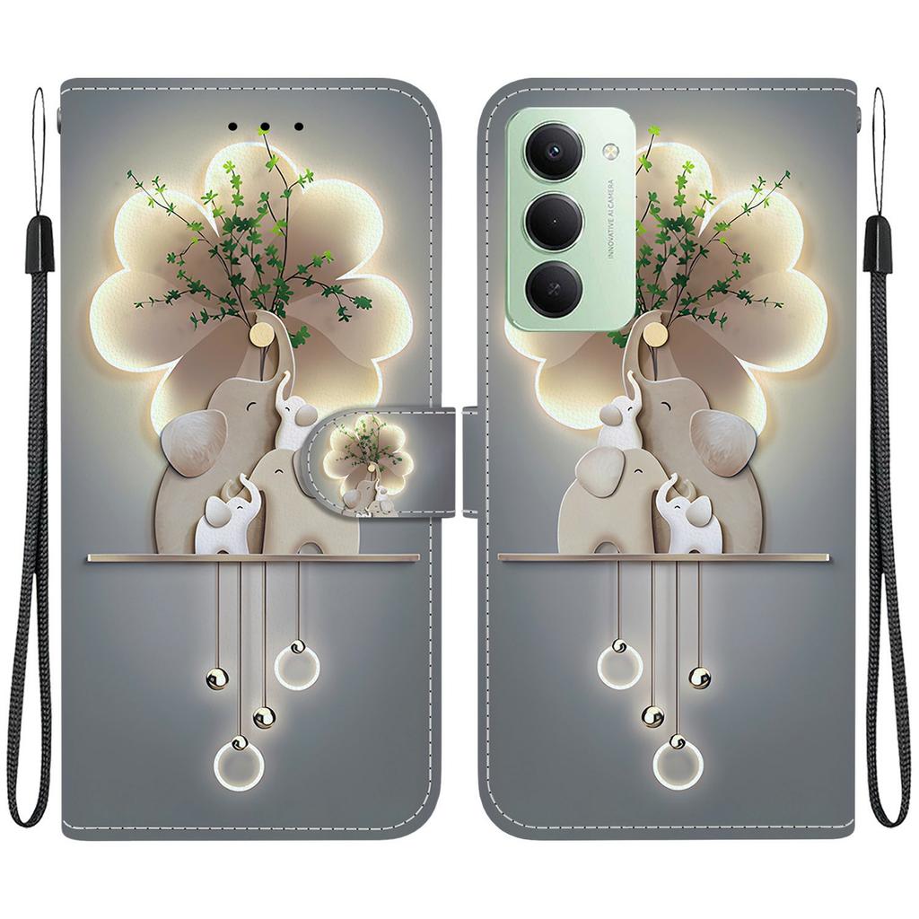 Pro Xiaomi Redmi 15 4G (EU) (171 mm) Pouzdro Vzorový Potisk Kožená Peněženka Kryt na Telefon s Šňůrkou