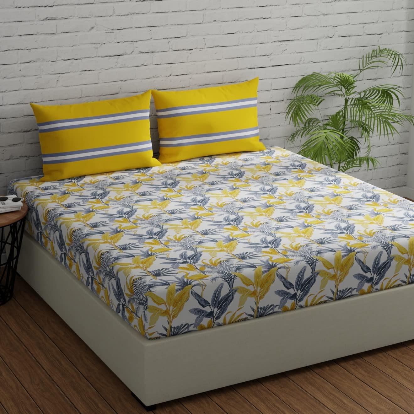 

Ahmedabad Cotton 144 TC Хлопковая простыня на подкладке для двуспальной кровати с 2 наволочками | 60 х 78 дюймов | Фламинго и полосы 60 x 78 inches