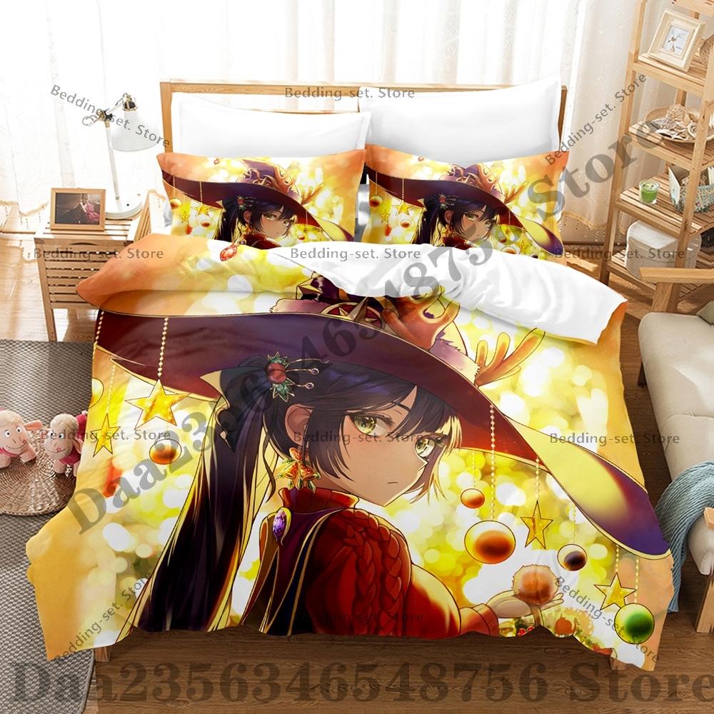 Game Genshin Impact Mona Bedding Set Kawaii Three Piece Set Bed Set Adult Bedroom Duvetcover Sets Anime Bed Sheet Set