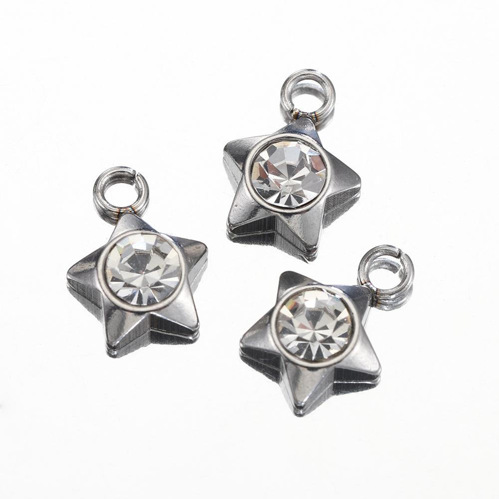 20pcs Stainless Steel Zircon Rhinestone Star Love Heart Charms Pendants for Earrings Necklace Bracelet DIY Jewelry Making