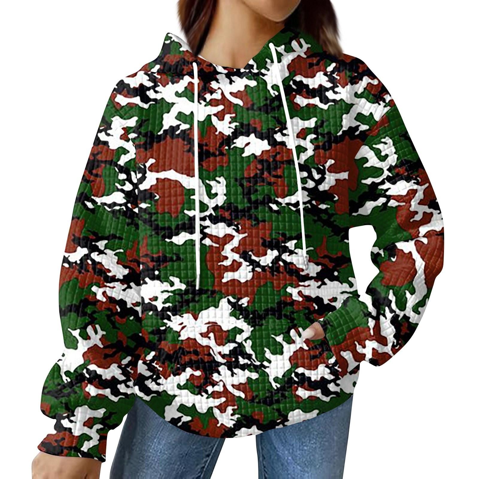 

Женский модный свободный свитер с капюшоном, спортивная одежда с длинными рукавами, топ с камуфляжным принтом, повседневная толстовка с капюшоном L
