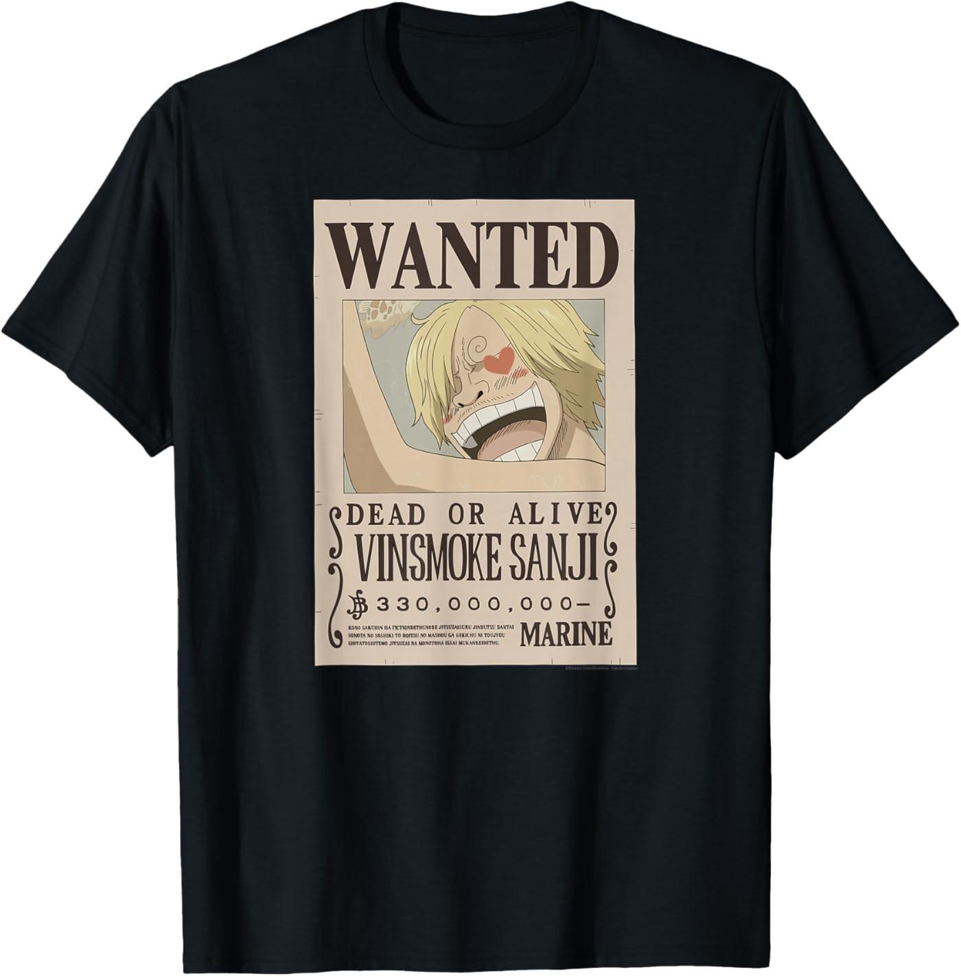 One Piece Anime Vinsmoke Sanji Wanted Poster T-Shirt S