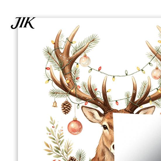 Glass Decoration Sticker Christmas Watercolor Reindeer Window Cling, Removable Reusable Elk Head Static Decorative Decals Decal, Animal for