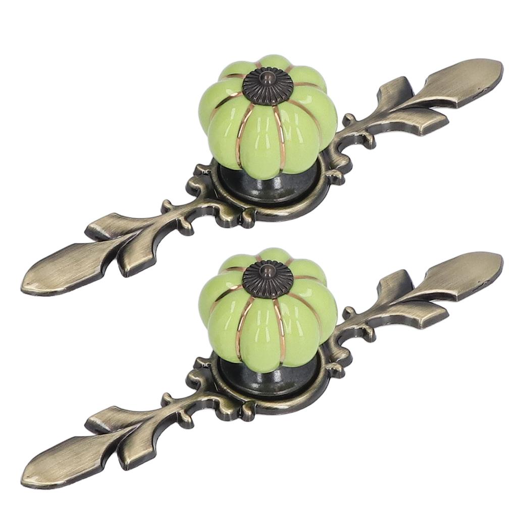 2pcs/set Hand Painted Pumpkin Drawer Knobs Chinese Pastoral Style Ceramic Cabinet HandleGreen