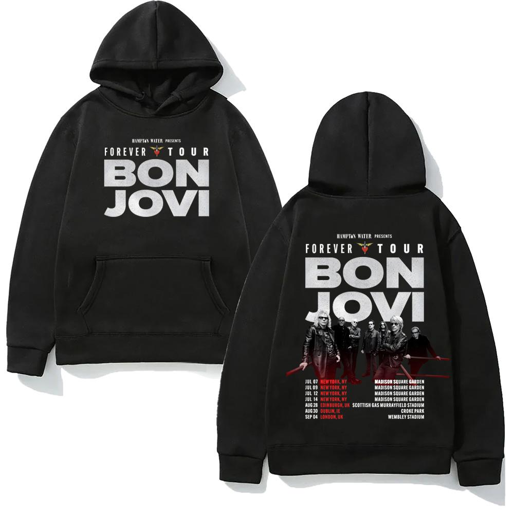 

Forever Tour 2026 HOODIE Bon Jovi BAND with Pocket Fleece Comfortable Sweatshirt Punk Clothes High Quality Pullovers XXXL чёрный