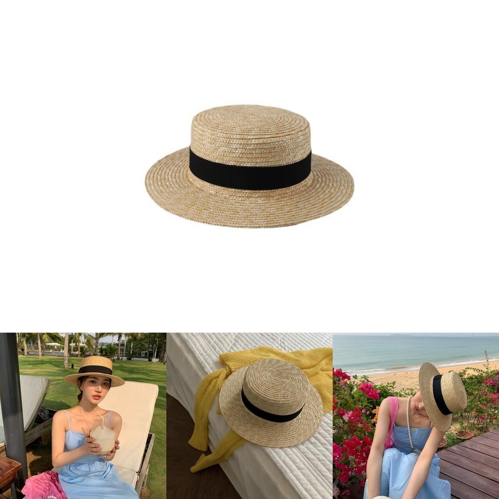 Beach Ready Womens Straw Hat For Sun Protection In Classic Black And White